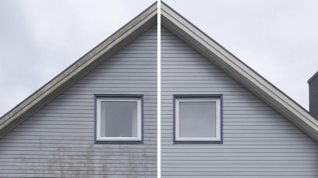 Fasadtvätt före och efter